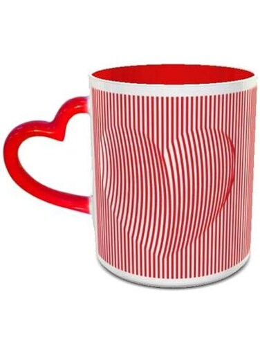Impress Ceramic Coffee Mug with Striped Heart Design - White &amp; Red
