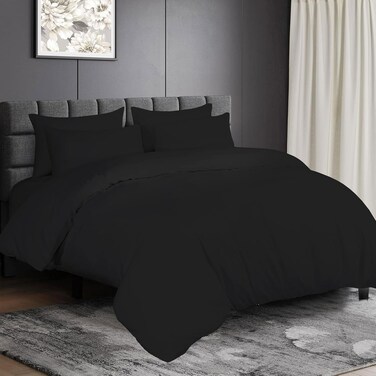 Zen Premium 100% Egyptian Cotton Duvet Cover Set - Black, Single 160x210cm with 1 Pillowcase