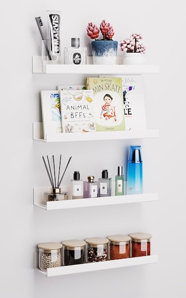 Viymgit 4 Pack White Adhesive Shelves, 15"x4" No Drill Acrylic Wall Shelves