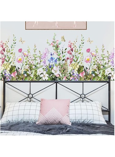 Colorful Flowers Wall Stickers Floral Leaf Butterfly Window Decals Wall Murals Wall Art Decorative Sticker for Kids Home Living Room Bedroom Nursery Playroom Jungle Party Decor Decorations Supplies