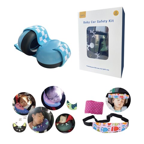 Sybil&rsquo;s 3-In-1 Baby Travel Safety Kit - Ear Muff, Head Protector, Car Seat Shoulder Pad - 0M+ Comfort &amp; Support