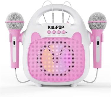Kidz Pop Kids Karaoke Machine with Bluetooth, LED Lights &amp; 2 Wired Microphones - Pink