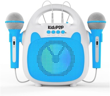 Kidz Pop Kids Karaoke Machine with Bluetooth, LED Lights &amp; 2 Wired Microphones - Blue
