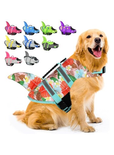 Fragralley Shark Dog Life Jacket, Adjustable Dog Life Vest with Shark Fin, Suit for Small Medium Large Dog Life Vest for Swimming, Boating, Pool, Beach, X-Small