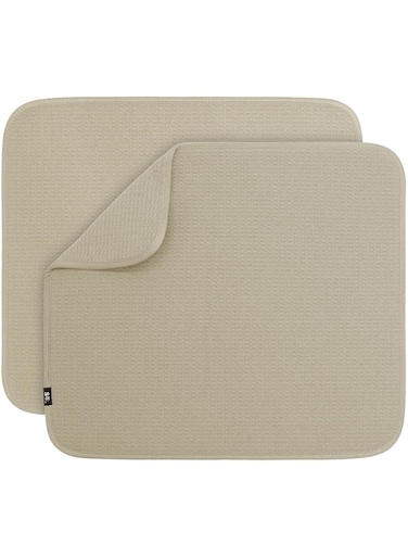 S&amp;T INC. Dish Drying Mat, Highly Absorbent Microfiber Kitchen Counter Mat Value Pack, Dish Drying Pad for Dishes, Utensils, Pots and Pans, Large 16&quot; x 18&quot;, Pure Cashmere, 2 Pack