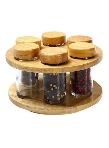 6-Piece Spice Bottle With Lid And Stand Beige/Clear 19x12x19cm