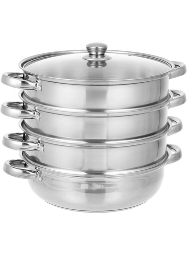4-Layer SS Steamer/30CM1X8, Silver, RF10427 silver