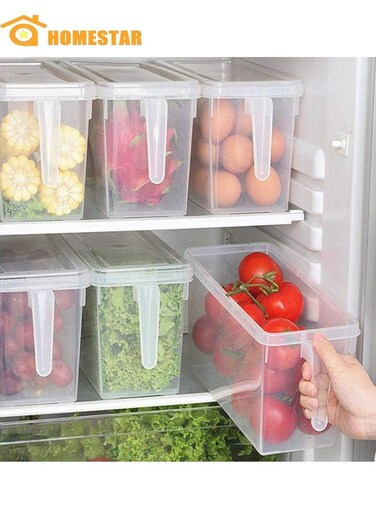 4 Pcs Food Storage Boxes With Lids, Freezer Safe, 5L Large Plastic Kitchen Refrigerator Stackable Food Fruit Storage Containers With Handle