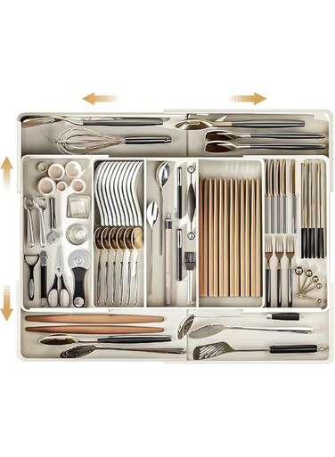 Uniface Kitchen Drawer Organizer Tray, Expandable Cutlery Tray, Silverware Utensil Holder Silverware Organizer for Storing Organizing Cutlery, Spoons, Cooking Utensils, Gadgets