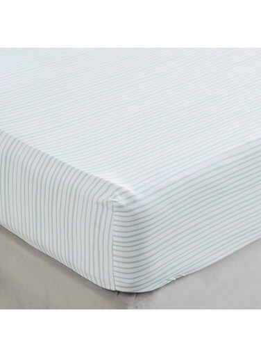 Box Nora Prism Microfibre Fitted Sheet - Green Stripes for Kids