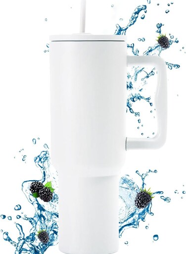 40 oz Stainless Steel Tumbler with Handle &amp; Straw Lid - Double-Wall Vacuum Insulated Travel Mug, Keeps Hot/Cold 12 Hours - Coffee Tea Water Bottle (White)