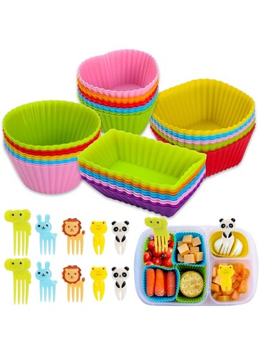 DGYJJZ 50Pcs Silicone Lunch Box Dividers bento box accessories Silicone Cupcake Liners,Bento Box Accessories for Kids with 10pcs food picks for kids (50pcs)