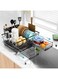 Extendable Dish Drying Rack,Large Drying Dish Drainer for Kitchen Counter, Stainless Steel Dish Strainer with Utensil Rack and Adjustable Feet for Sink (Black)