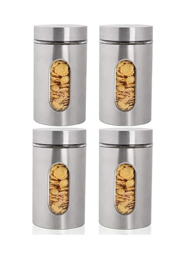4 piece set Stainless Steel Food Storage Canister Sets with Glass Visible Window &amp; Airtight Lids,Airtight Sugar Coffee Tea Candy Storage Jars，Food Storage Containers Grain Storage Tank (950ml)