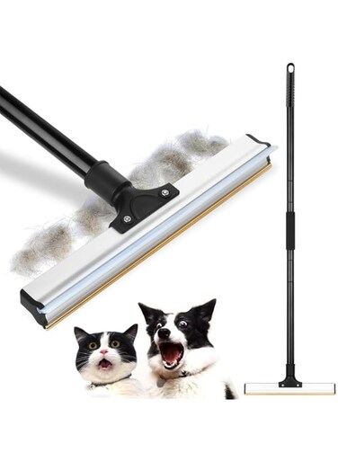 GraGra Carpet Rake Pet Hair, 2 in1 Carpet Rake Floors Scraper, Dogs Cats Remover Tool with Adjustable Long Handle, Wet and Dry, Pet Hair Remover for Sofas, Carpets, Floors, Hardwoods