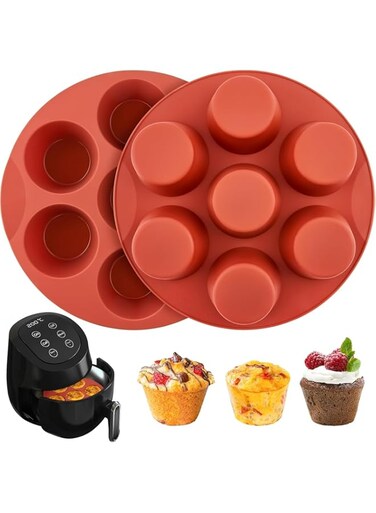 2 Pack Silicone Egg Bite Molds, Air Fryer Muffin Pans 7-Cup Round Cupcake Baking Molds for Oven, Air Fryer and Pot