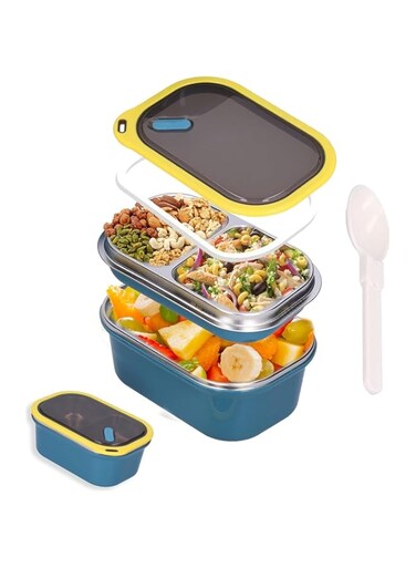 SLEEPHEAD&reg; Stainless Steel Lunch Box ，Bento Box for Kids &amp; Adults， 2 Layers Food Lunch Containers with Spoon Portable Adult Bento Lunch Box Food Storage Bowl for School Office Outdoor Travel（1200ml ）