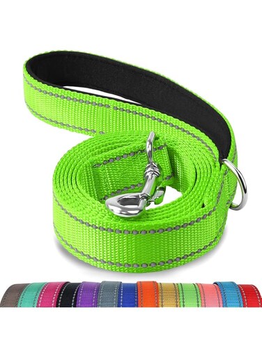 SWIUKPHE Green Dog Leash, Double-Sided Reflective Dog Leash, Padded Handle Nylon Dogs Leashes for Medium &amp; Large Dogs Walking, 6FT