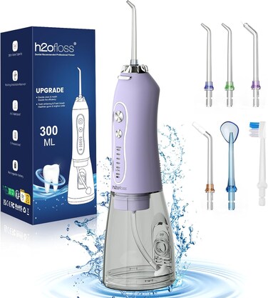 Water Dental Flosser Teeth Pick, H2ofloss Cordless Portable Oral Irrigator 300ML Rechargeable Travel Irrigation Cleaner IPX7 Waterproof WaterFlosser for Home Travel Lavender
(Lavender)