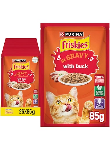 Purina Friskies Friskies Duck Chunks In Gravy Wet Cat Food Pouch 85 G, Pack Of 26