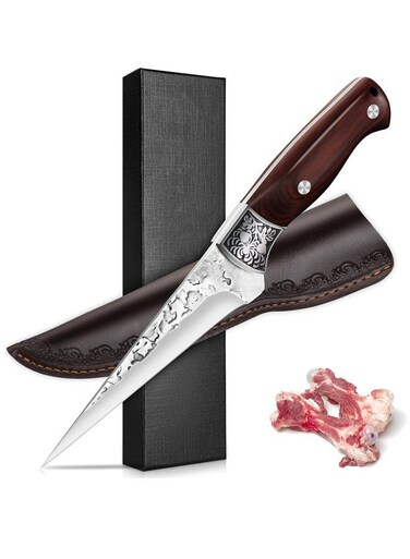 Boning Knife for Meat Cutting, Professional Chef Deboning Knife, Butcher Trimming Fillet Knife for Meat Fish, Full Tang Wood Handle Knife for Kitchen, BBQ