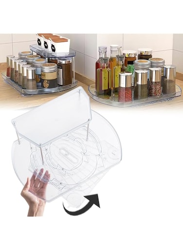 Excefore 360 Degree Rotating 2 Tier Spice Rack Organizer for Kitchen and Bathroom, Clear Antiskid Pull Out Storage Shelves, Ideal for Pantry and Medicine Bottles, 16.5 x 11 Inches