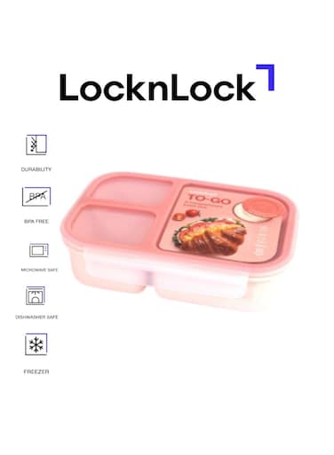 &amp; LOCK LocknLock To Go Lunchbox 980ml Pink - Leak-Proof, Compact, Microwave Safe