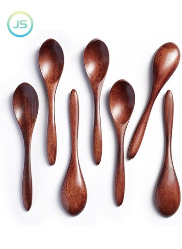 7 PCS Small Wooden Spoons, Honey Spoons for Tea, Smooth Wooden Honey Teaspoon for Coffee, Ellipse Serving Wood Spoons, Mini Table Spoon for Jar and Condiments Wooden Spoons