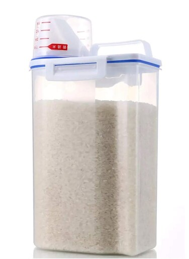 Rice And Cereal Storage Plastic Container With Pour Spout And Measuring Cup Transparent - 2.5L