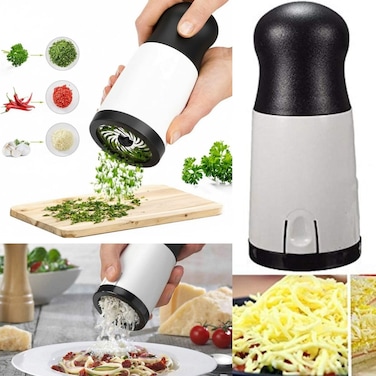2-in-1 Manual Cheese Grater &amp; Herb Grinder   Multi-Purpose Garlic, Chili &amp; Vegetable Shredder   Stainless Steel Blades   Easy Press Design   Kitchen Tool