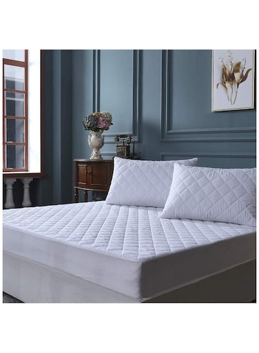 Somer Field - Quilted Fitted Stretchable Mattress Pad - All Side Elastic Deep Pocket - Hypoallergenic - Machine Washable Mattress Topper - White (180 X 200+30 CM)