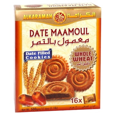 Al Karamah Maamoul Whole Wheat Dates Filled Cookies, 500g