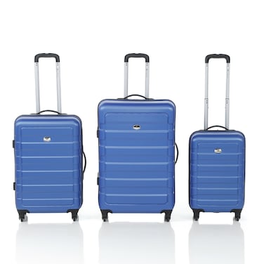 OUTBOUND 3-Piece Hardside Spinner Luggage Set, Includes 20", 24", and 28" Lugguage bags, Durable ABS Construction, Telescopic Handle - Blue