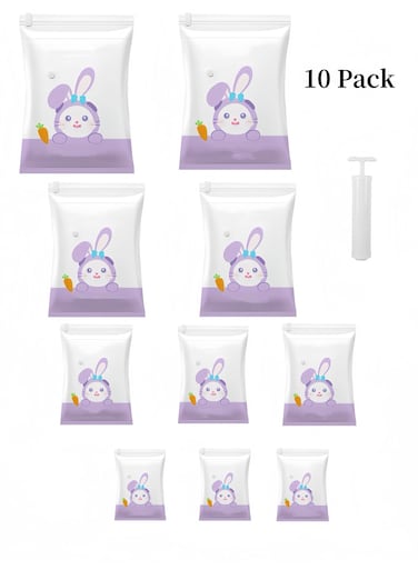Yon 10-Pack Premium Vacuum Storage Bags with Manual Pump of Reusable Compression Bags, Double Zip Seal Special-Grip Clip,Travel Vacuum Sealer Bags, Rapid Vacuum for Clothes, Mattress, Blanket, Pillows Compression and Travelling(2Jumbo,2Large,3Medium,3Small)