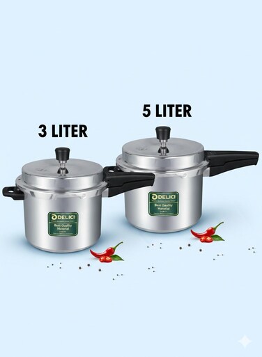 5 Liters &amp; 3 Liter Dripless Pressure Cooker - Premium Virgin Aluminium, Smart Spillage Control, High Thermal Heating, Quality Regulator, Leak-Free Lid, Heat-Proof Handle, Anti-Bulging Bottom Dripless Pressure Cooker 5 LTR &amp; 3Liters 3 Litre Pressure Cooker Dripless - Premium Virgin Aluminum, Smart Spillage Control, High Thermal Heating, Quality Regulator, Leak-Free Lid, Heat-Proof Handle, Anti-Bulging Bottom Kitchen Food Cooking Preparation - ADPC3E Dripless Pressure Cooker 3 LTR Bundle