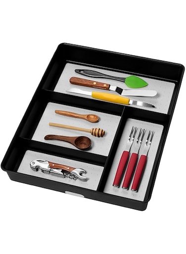 Madesmart Basic Gadget Tray Organizer - Granite   Collection 4-Compartments Multi-Purpose Storage Soft-Grip Lining And Non-Slip Rubber Feet Easy To Clean Durable Bpa-Free
