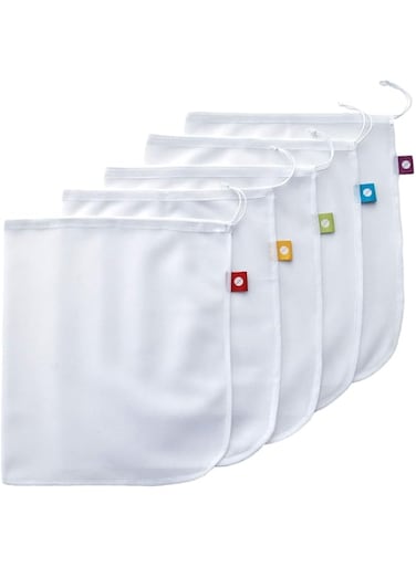 M&amp;J-Reusable Produce Bags &ndash; Washable Mesh Bags for Fruits and Vegetables, Tough and Tear Proof, Eco-friendly Cloth fabric, Set of 5