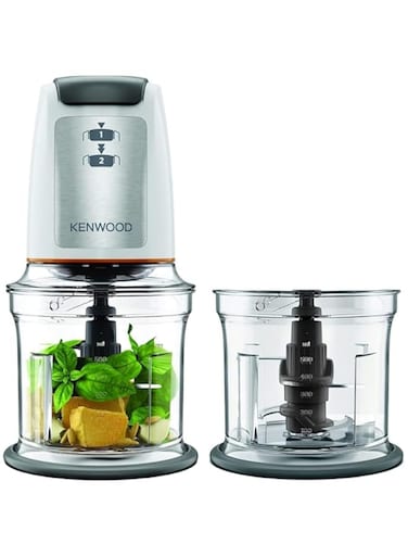 KENWOOD Chopper 500W Electric Food Chopper with 2 x 500ml Bowl, Dual Speed, Stainless Steel Quad Blade, Multi Mayo Mayonnaise Attachment, Spatula, Ice Crush Function CHP61.200WH White