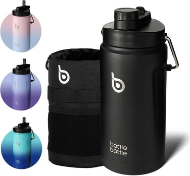 bottlebottle BOTTLE BOTTLE Insulated Water Bottle 64 oz with Straw and Dual-use Lid Half Gallon Water Jug Vacuum Stainless Steel for Workout and Sports Insulated Beer Growler with Handle（Black）