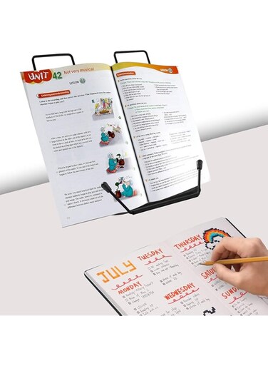 FITOnePRO Metal Book Stand for Desk, Adjustable Reading Rest Book Holder, Portable Cookbook Documents Holder, Sturdy Typing Hands Free Stand for Recipes Textbooks Tablet Music Books with Page Clips