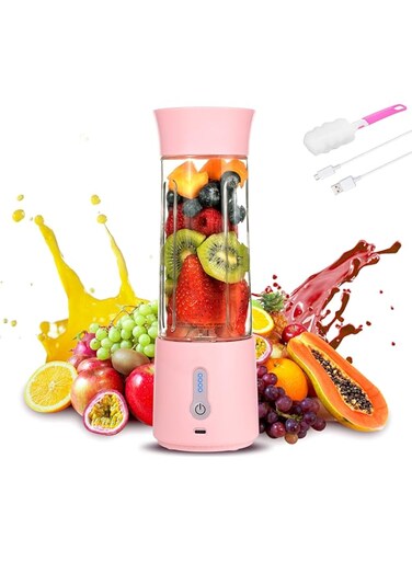SYOSI Portable Blender, Shakes and Smoothies Blender Rechargeable Personal Blender 17oz Mini Blender with Strong Stainless Steel Blades, and Powerful Motor for Travel, Office &amp; Sports (Pink)