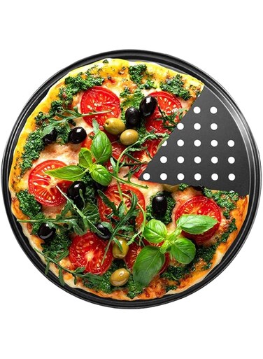 Azonee Pizza Steel Pan for Oven, Pizza Crisper Pan with Holes 12 Inch, Nonstick Round Sheet Oven Tray, Perforated Carbon Steel Pizza Bakeware For Home Restaurant Kitchen Baking