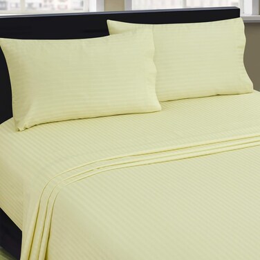 Bliss Casa 2 Pieces 1cm Stripe Bed Sheets Twin (100x200+30 cm) - Soft Satin Sheet Set with Pillowcases - Deep Pocket, Hotel Collection, Luxury Bedding Set include 1 fitted Sheet, 1 Pillowcase