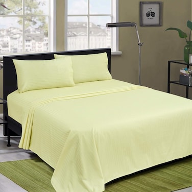 Bliss Casa 3 Pieces 1cm Stripe Bed Sheets King (180x200+30 cm) - Soft Satin Sheet Set with Pillowcases - Deep Pocket, Hotel Collection, Luxury Bedding Set include 1 fitted Sheet, 2 Pillowcases