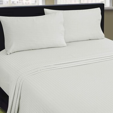Bliss Casa 3-Piece Satin Stripe Queen Bed Sheet Set (155x200+30 cm) &ndash; Soft &amp; Luxurious Hotel Collection &ndash; Includes 1 Fitted Sheet &amp; 2 Pillowcases &ndash; Deep Pocket, Smooth &amp; Comfortable