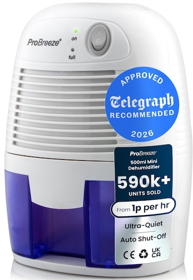 Pro Breeze Electric Dehumidifier 20 Square Metres - Compact And Portable Mini Air Dehumidifier For Damp Mould Moisture In Home Kitchen Bedroom Caravan Office Garage Bathroom Basement 500ml White