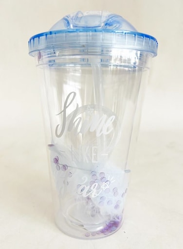 Clear Dome Lid Double Wall Reusable Cups 450ml Insulated Plastic Tumbler With Straw