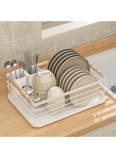 ANTOLE Dish Drying Rack for Kitchen,Anti-Rust Kitchen Organizer for Kitchen Utensils Storage,Dish Drying Rack and Removable Cutlery Holder-Dish Rack with Tray