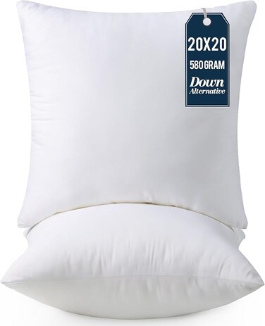 Throw Pillows Insert (Pack of 2, White) - 20 x 20 Inches Bed and Couch Pillows - Indoor Decorative Pillows