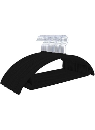 MIZGI Premium Velvet Hangers (Pack of 50) Heavyduty- Non Slip No Shoulder Bump Suit Hangers - Chrome Hooks,Space Saving Clothes Hangers,Rounded Hangers for Coat,Sweater,Jackets,Pants,Shirts (Black)